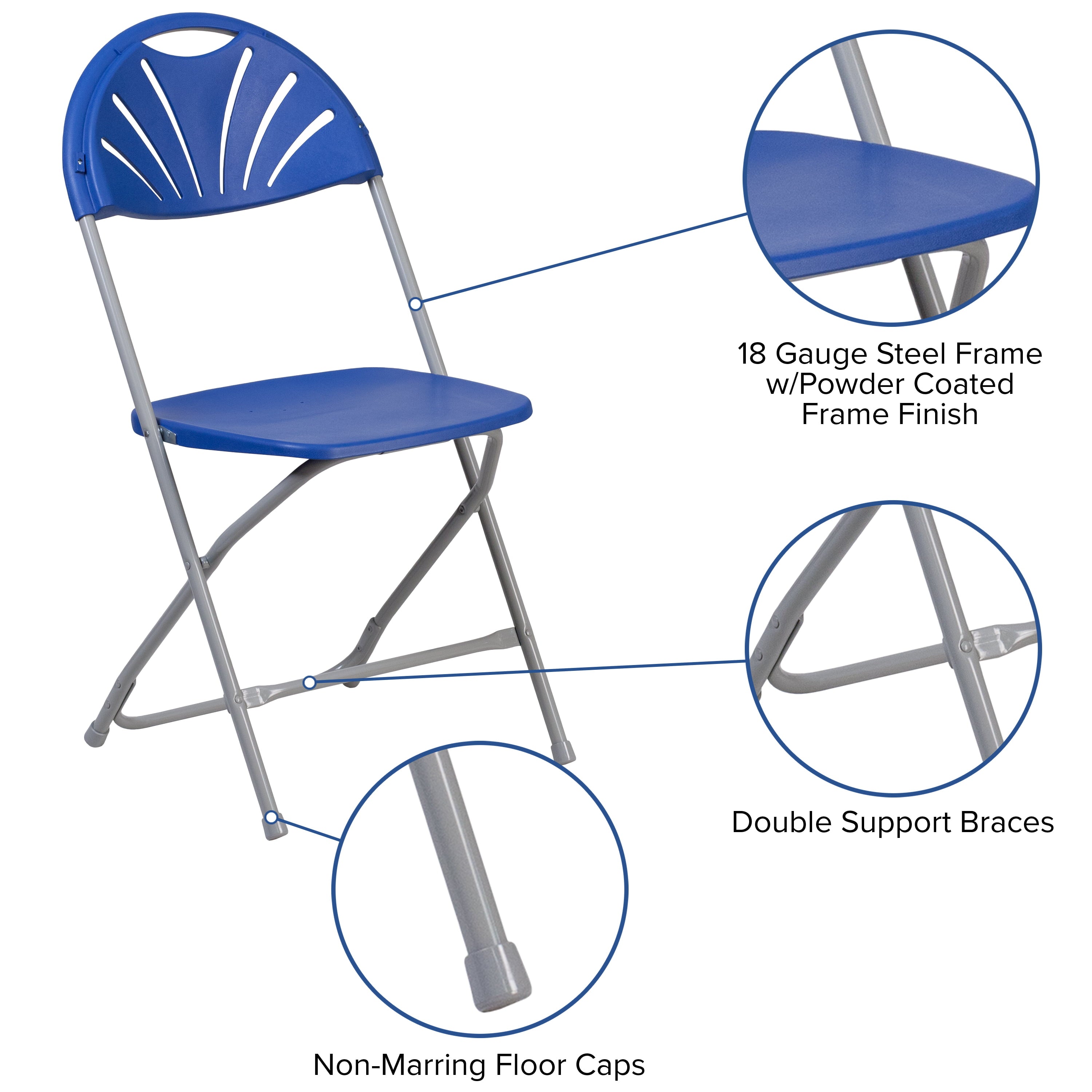 Flash Furniture 2 Pack HERCULES Series 650 lb. Capacity Blue Plastic Fan Back Folding Chair