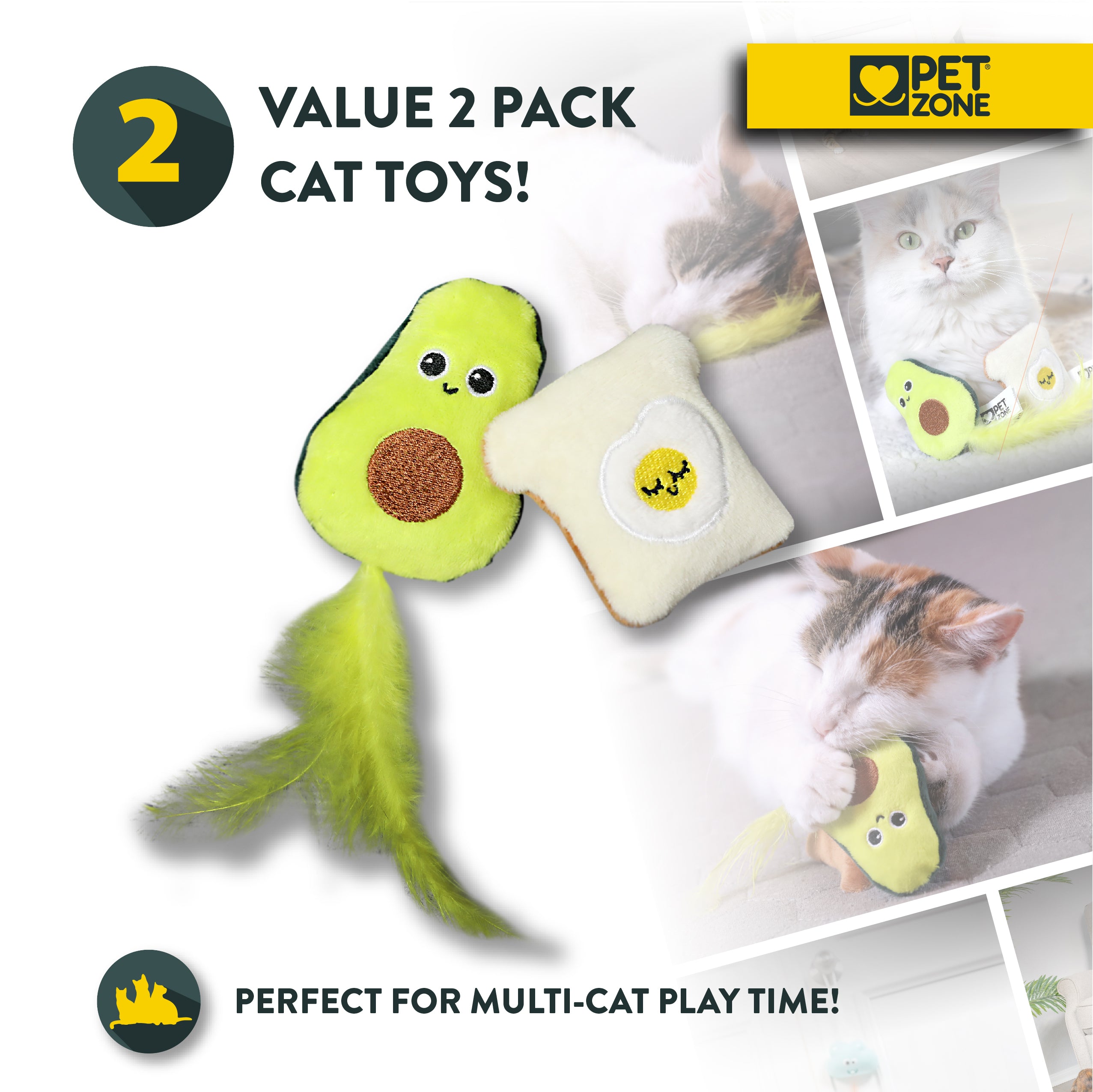 Pet Zone Brunch Time Plush Catnip Filled Cat Toys for Cats and Kittens， 2 Pack