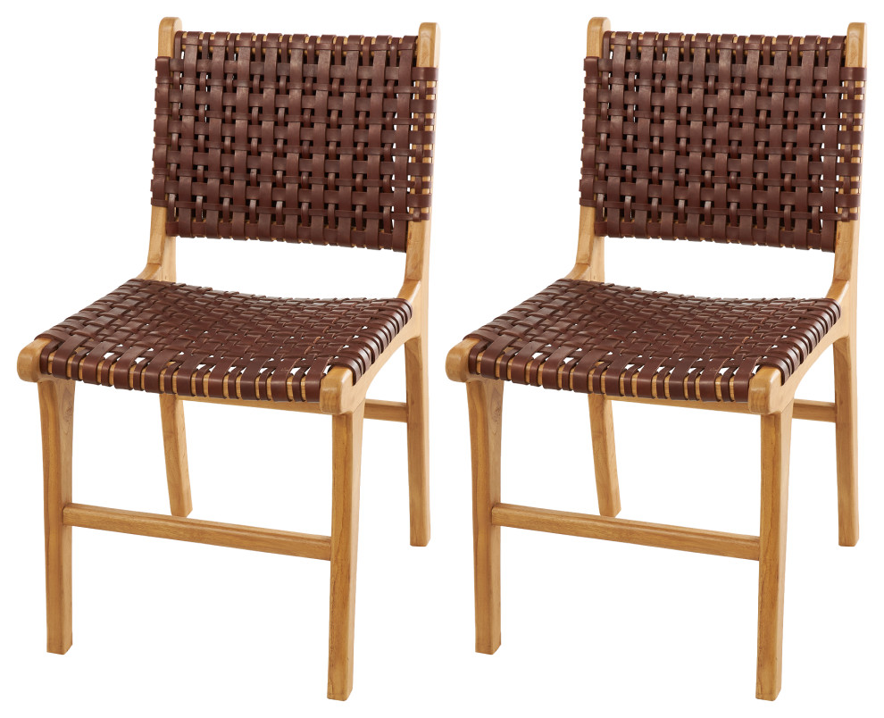 Bohemian Dark Brown Leather Accent Chair Set 563619   Transitional   Dining Chairs   by Brimfield  ampMay  Houzz