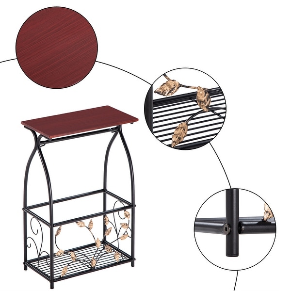 ofa Side Snack Table with Storage Basket at the Bottom，End Table