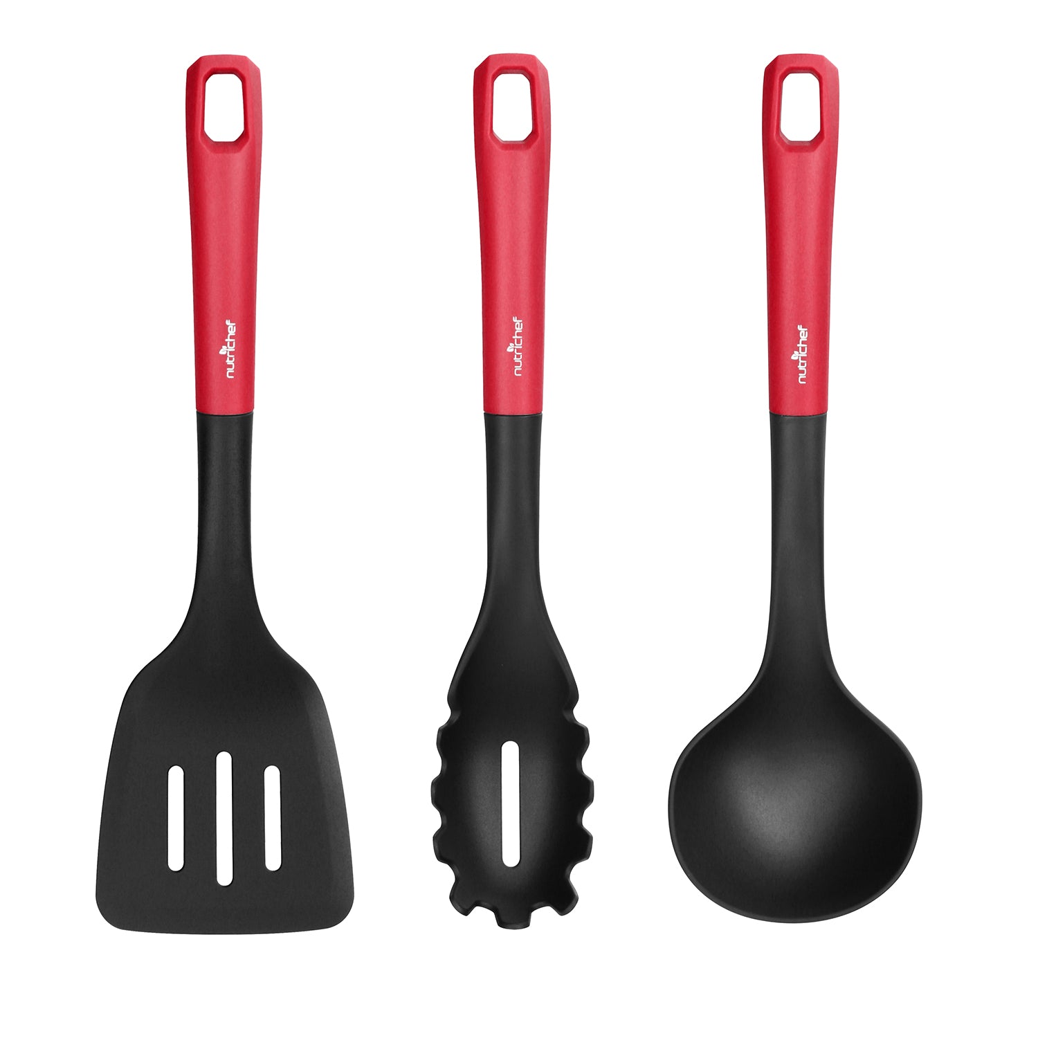 NutriChef Kitchen Cooking Utensils Set - Includes Soup Ladle, Pasta Fork, and Spatula