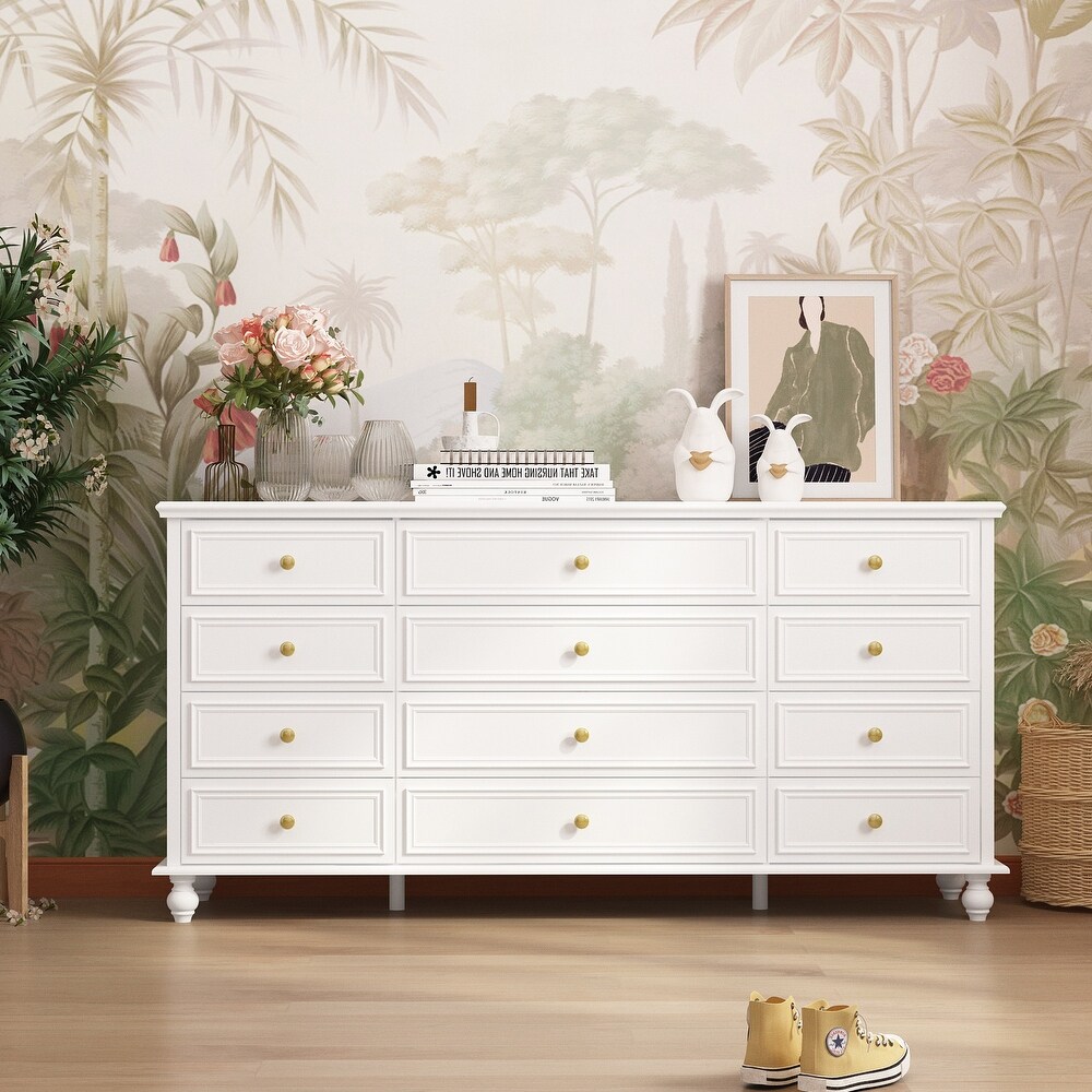 Timechee 63'' W Dresser White Chest Srorage Cabinet Lacquer Drawers