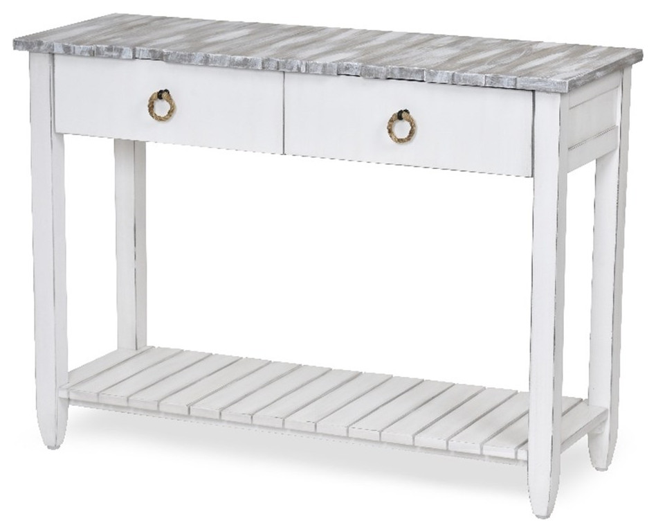 Sea Wind Florida Picket Fence Wood Console Table with Drawers in White/Gray   Console Tables   by Homesquare  Houzz