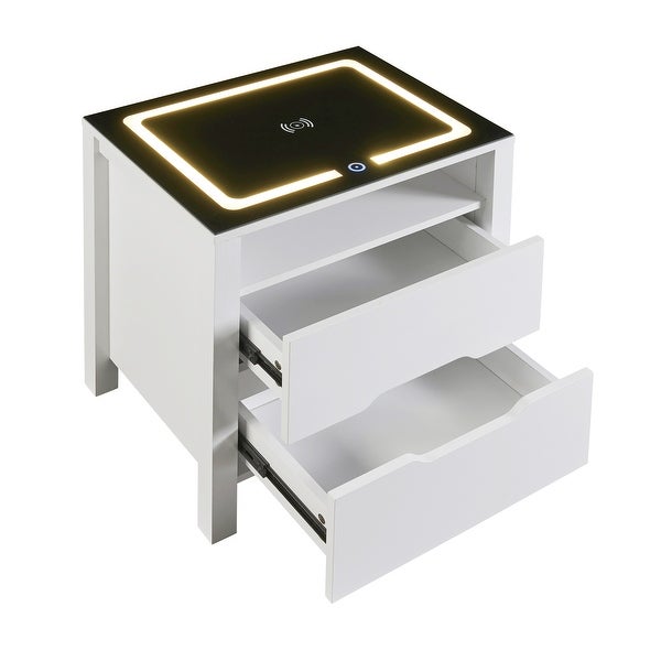 Modern Wooden Storage Nightstand With Wireless Charging And Adjustable LED - - 37388540