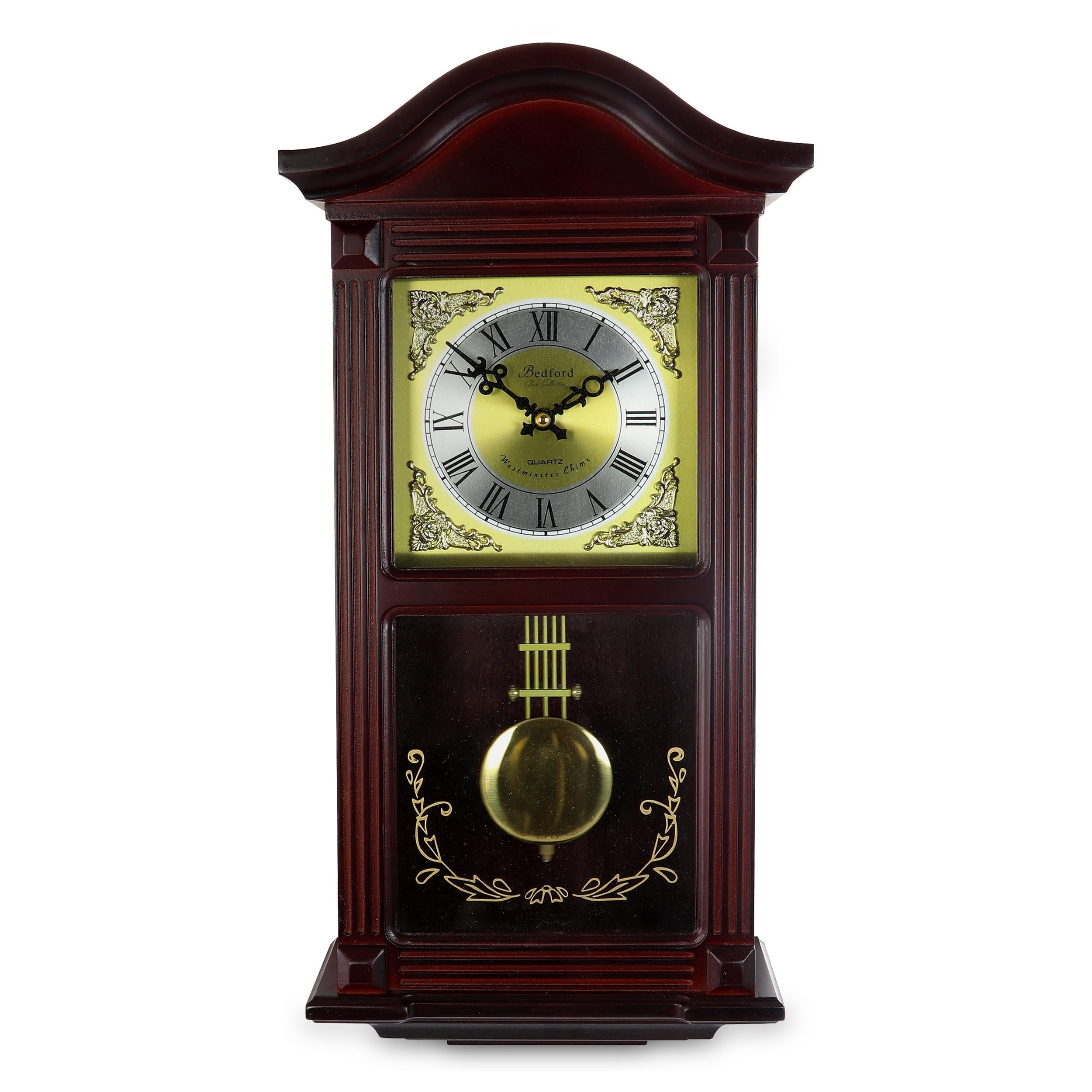 Bedford Clock Collection  Decorative Wall Clock with Pendulum in Cherry