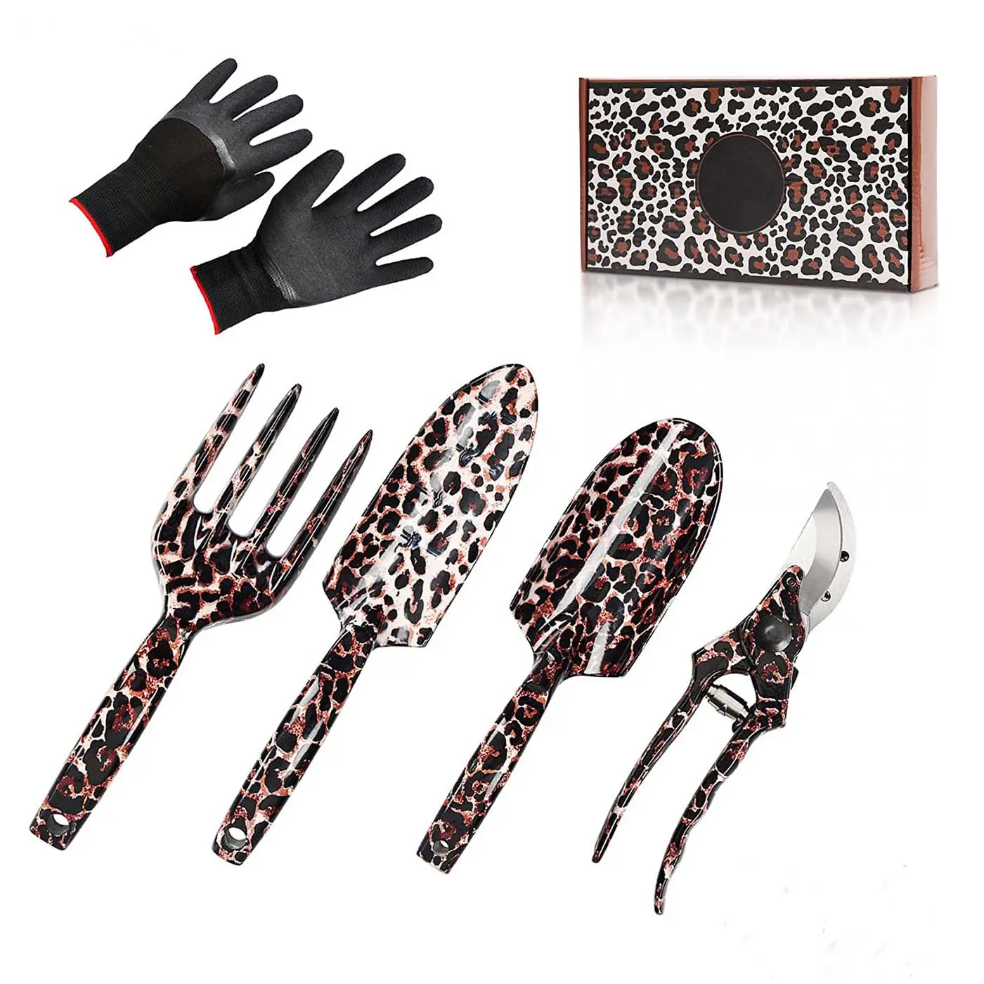 Wholesales Hot Leopard Printed Gardening Hand Tool Planting Flower Pruning Scissors Garden Weeding Tool Gift Set For Woman Man