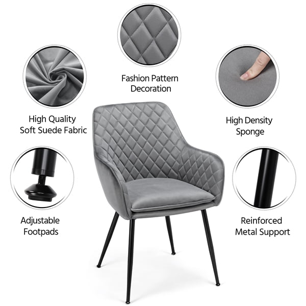 SMILE MART Modern Upholstered Fabric Dining Chair Midback， Set of 2， Gray