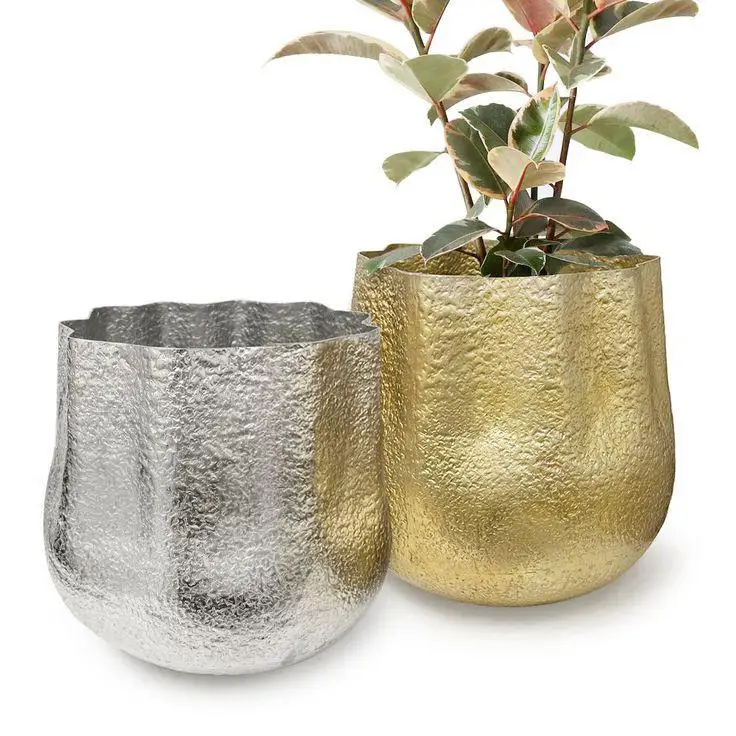 Silver Gold Glossy Finished Metal Planters for Garden Home Decorative Plant Flower Pot Luxury Floor Planter