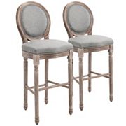 HOMCOM Vintage Bar Height Bar Stool Set of 2 Wood Accent Chairs with Soft Linen Cushions and Footrest 30 Seat Height Grey