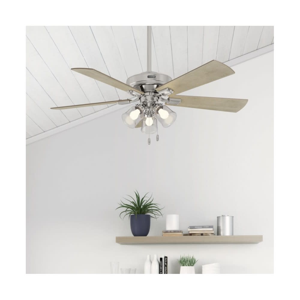 Hunter Crestfield Ceiling Fan 52 Nickel Bleached Grey Pine ;