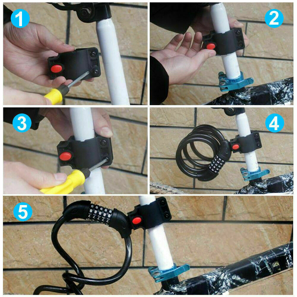 Bike Lock 5 Digital Bicycle Lock Cable Heavy Duty Combination Password Security Chain Wire Bike Lock