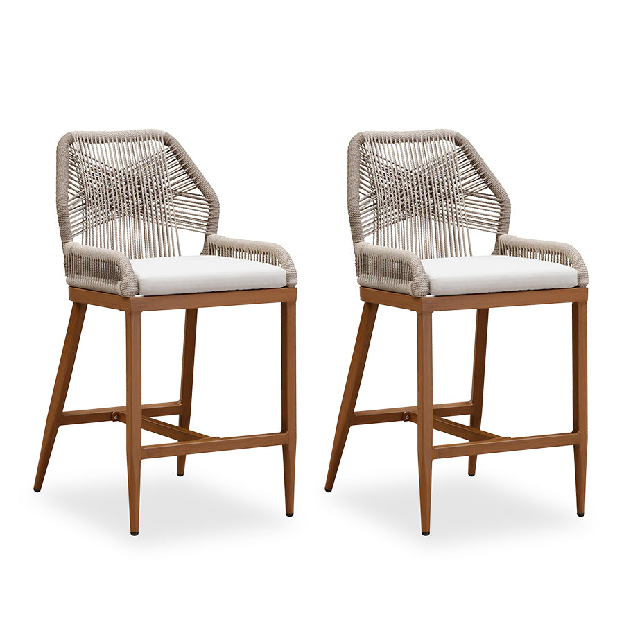 PURPLE LEAF Patio Sunbrella Bar Stools Set of 2  Rattan Bar Aluminum Bar Stool Outdoor Barstools with Back and Cushion for Garden Kitchen Island