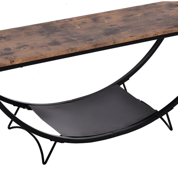 Demilune Shape Textured Metal Distressed Wood Console Table