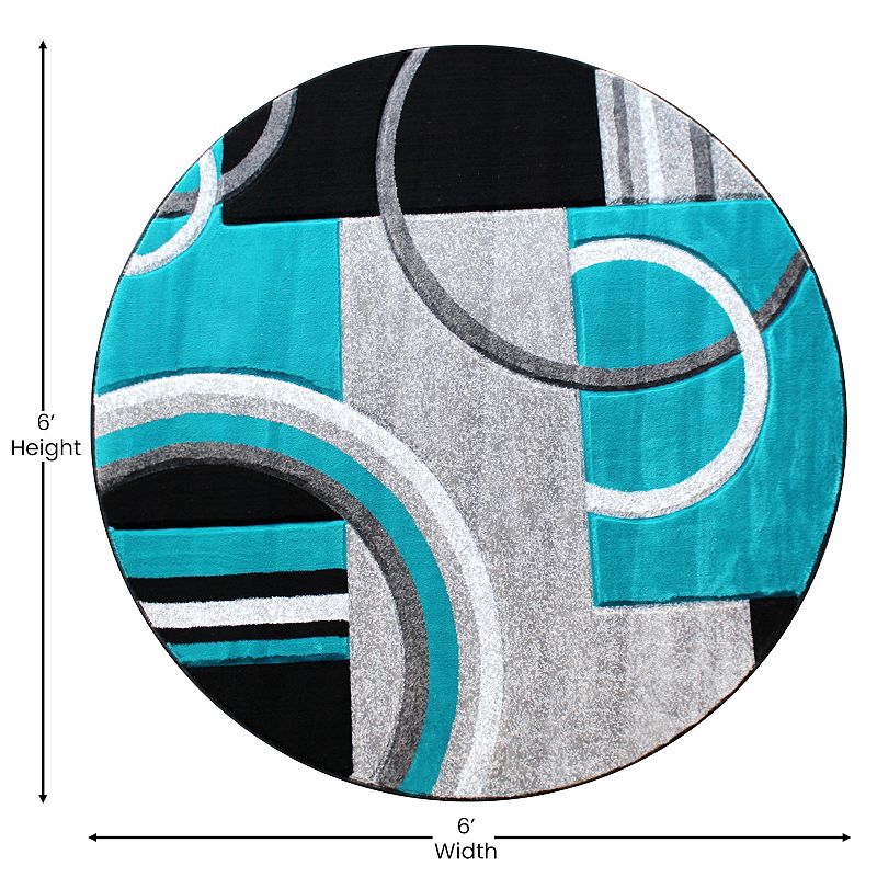 Masada Rugs Masada Rugs Sophia Collection 5'x5' Hand Sculpted Modern Contemporary Round Area Rug in Turquoise， Gray， White and Black