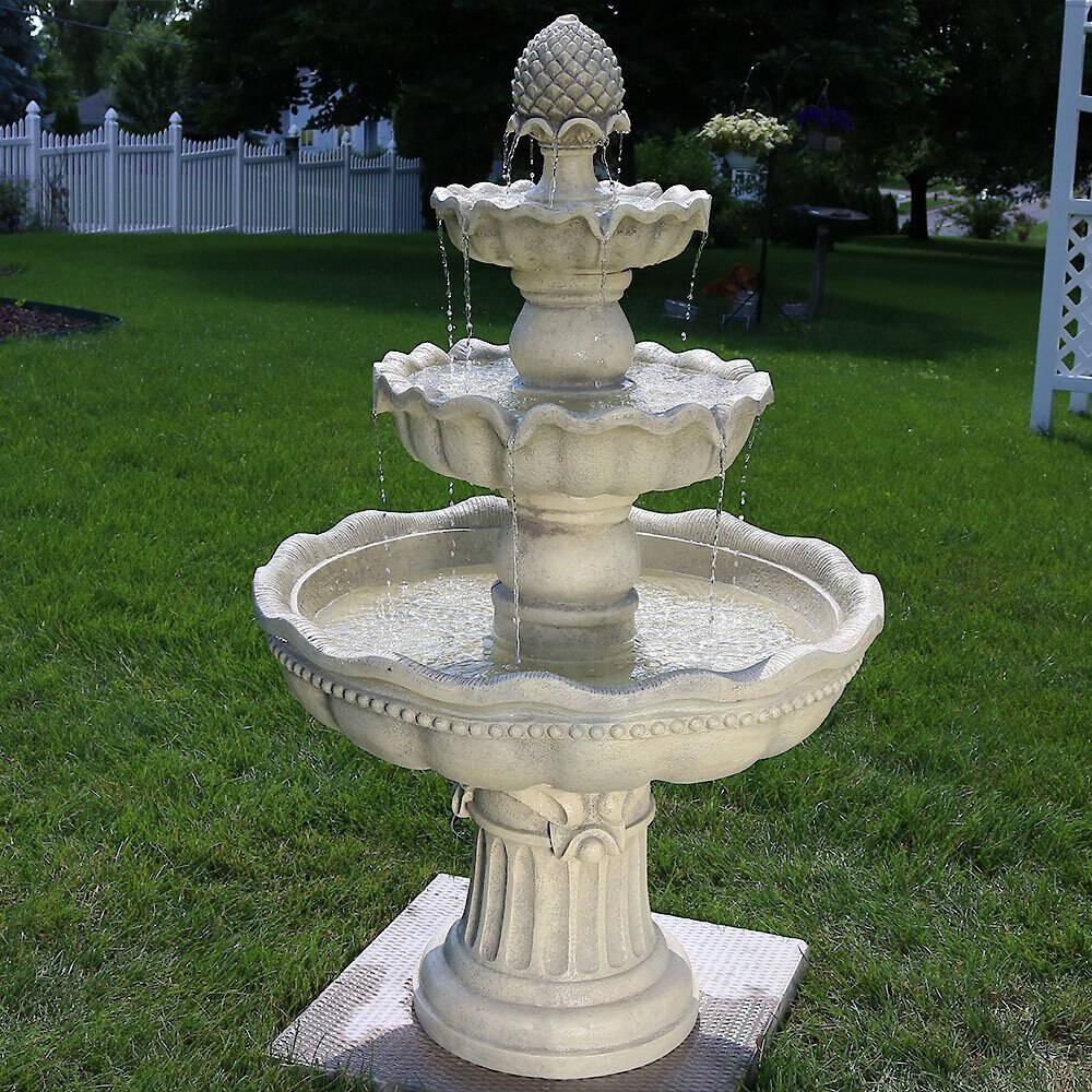 Sunnydaze Decor 3-Tier Pineapple Outdoor Water Fountain