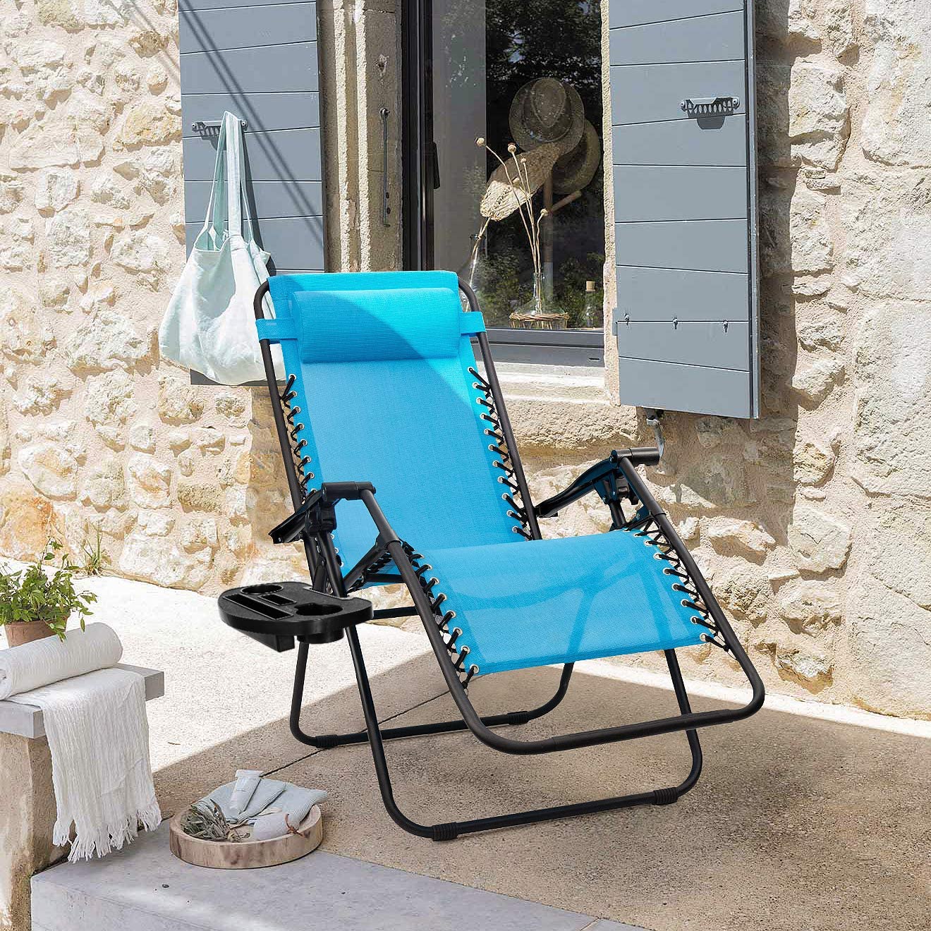 Devoko 2 PCS Zero Gravity Chair Outdoor Lounge Patio Chair Camp Reclining Lounge Chairs, Light Blue