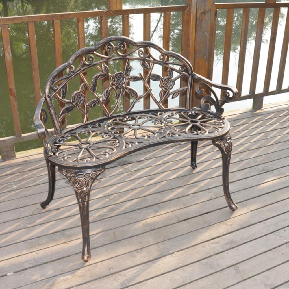 Zimtown Courtyard Park Outdoor Patio Bench Leisure Rose Cast Aluminum Chair Bronze