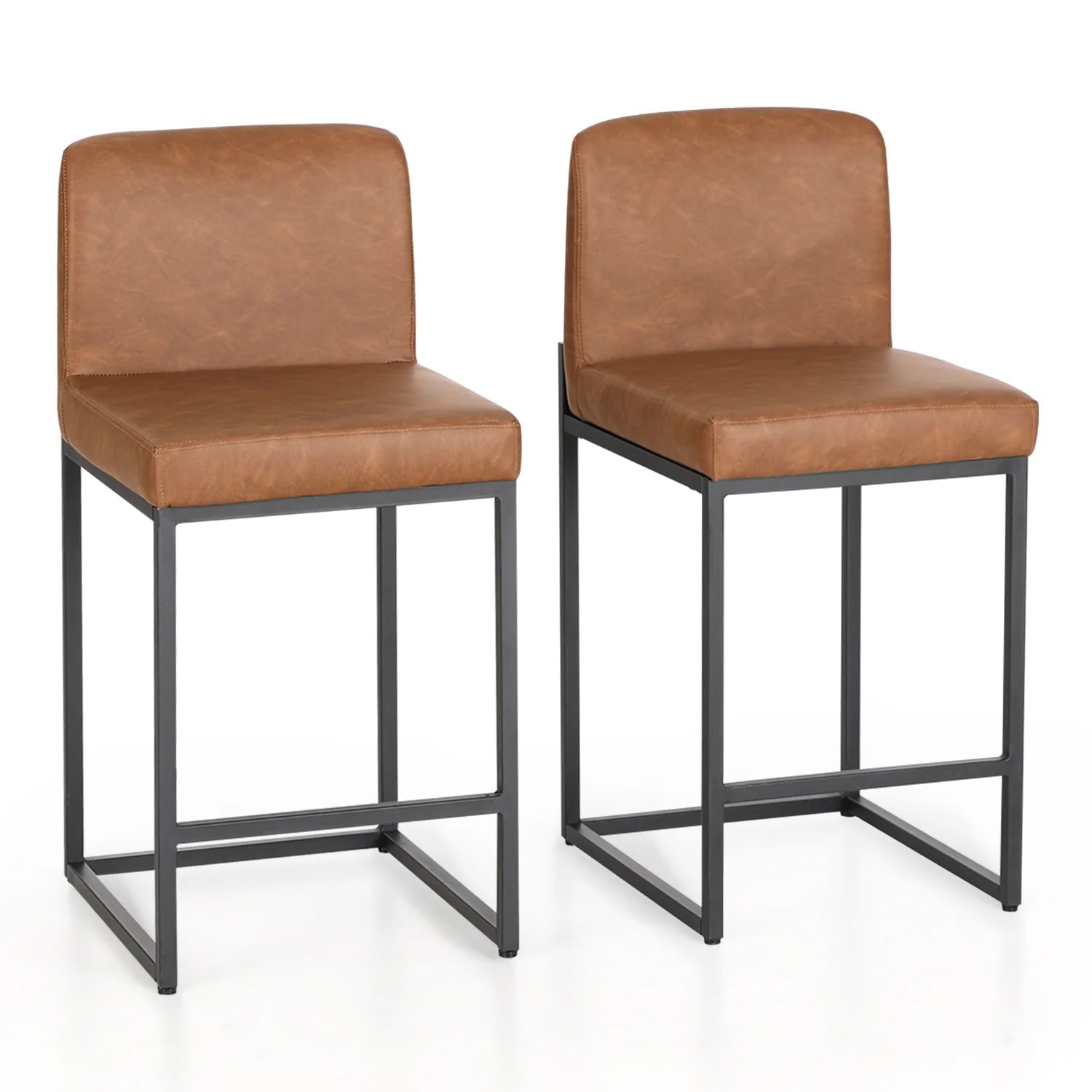 Sophia and William 24 PU Leather Counter Height Bar Stool with Backrest-Set of 2-Brown