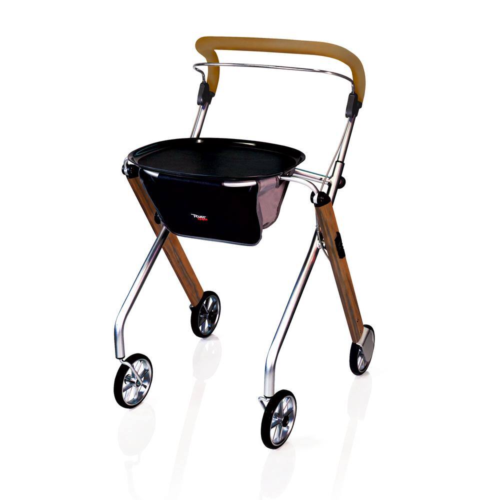 Stander Trust Care Let's Go 4-Wheel Indoor Rollator Rolling Walker with Tray and Basket in Walnut 4500-WN