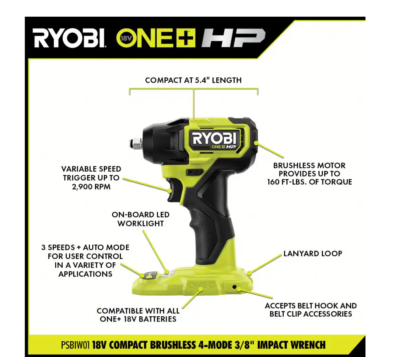 RYOBI PSBID01K-PSBIW01B ONE+ HP 18V Brushless Cordless Compact 1/4 in. Impact Driver， 3/8 in. Impact Wrench， (2) Batteries， Charger， and Bag