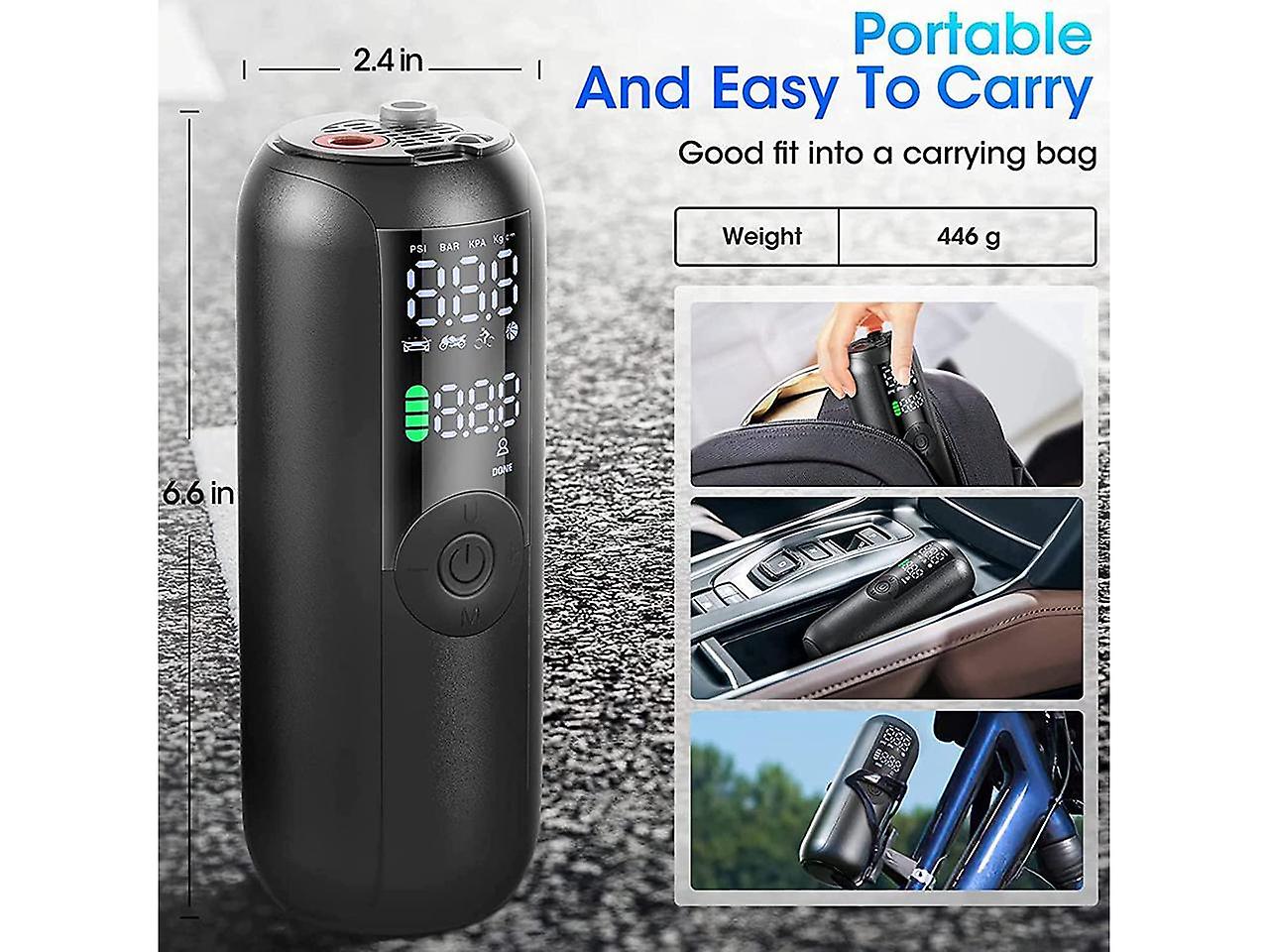 Bike Pump Mini Tire Inflator Portable Air Compressor 150psi Cordless Electric Bicycle Air Pump， Auto Shut-off With Presta And Schrader Valve Smart Ele