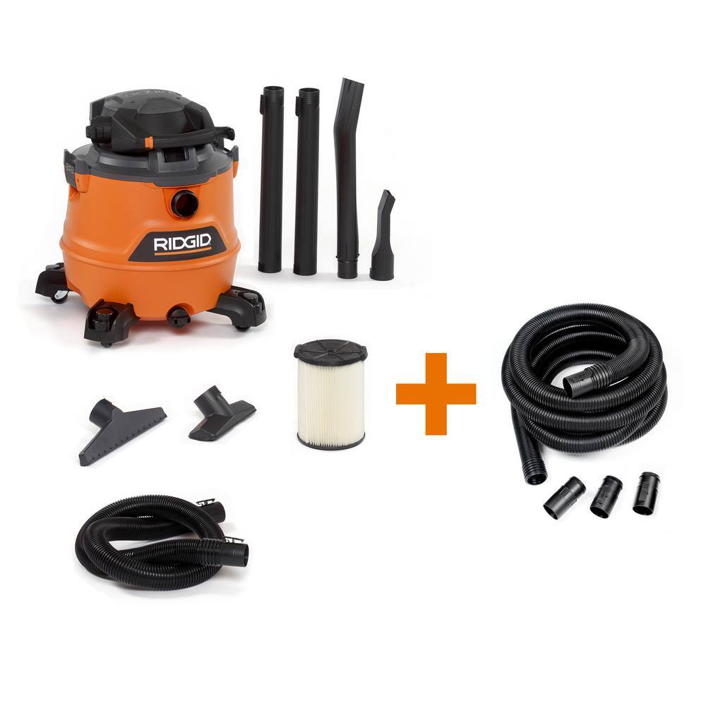 RIDGID 16 Gallon 6.5 Peak HP NXT WetDry Shop Vacuum with Detachable Blower Filter 7 ft Hose 20 ft Hose and Accessories HD1600D