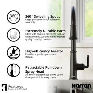 Karran QT- 710 qt. 33 in. 5050 Double Bowl Drop-In Kitchen Sink in Grey with Faucet in Matte Black QT710GRKKF330MB