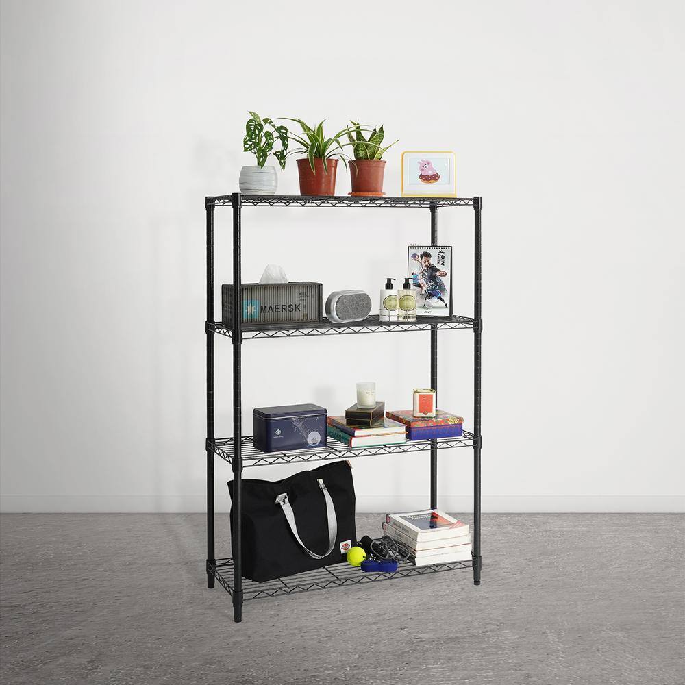 Fencer Wire Black 4-Tier Adjustable Height Wire Shelving Unit Garage Shelving Storage Organizer (36 in. W x 54 in. H x 14 in. D) RWW-CH36144BK