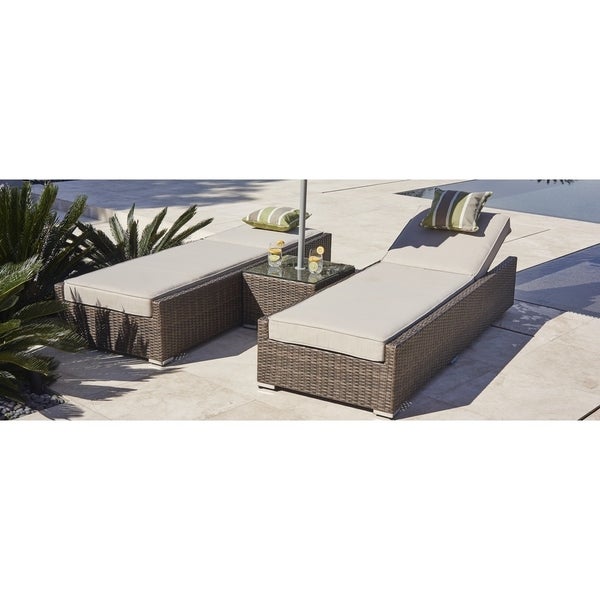 3-piece Outdoor Sun Chaise Lounger Set Wicker Patio Chairs and Side Table by Moda Furnishings