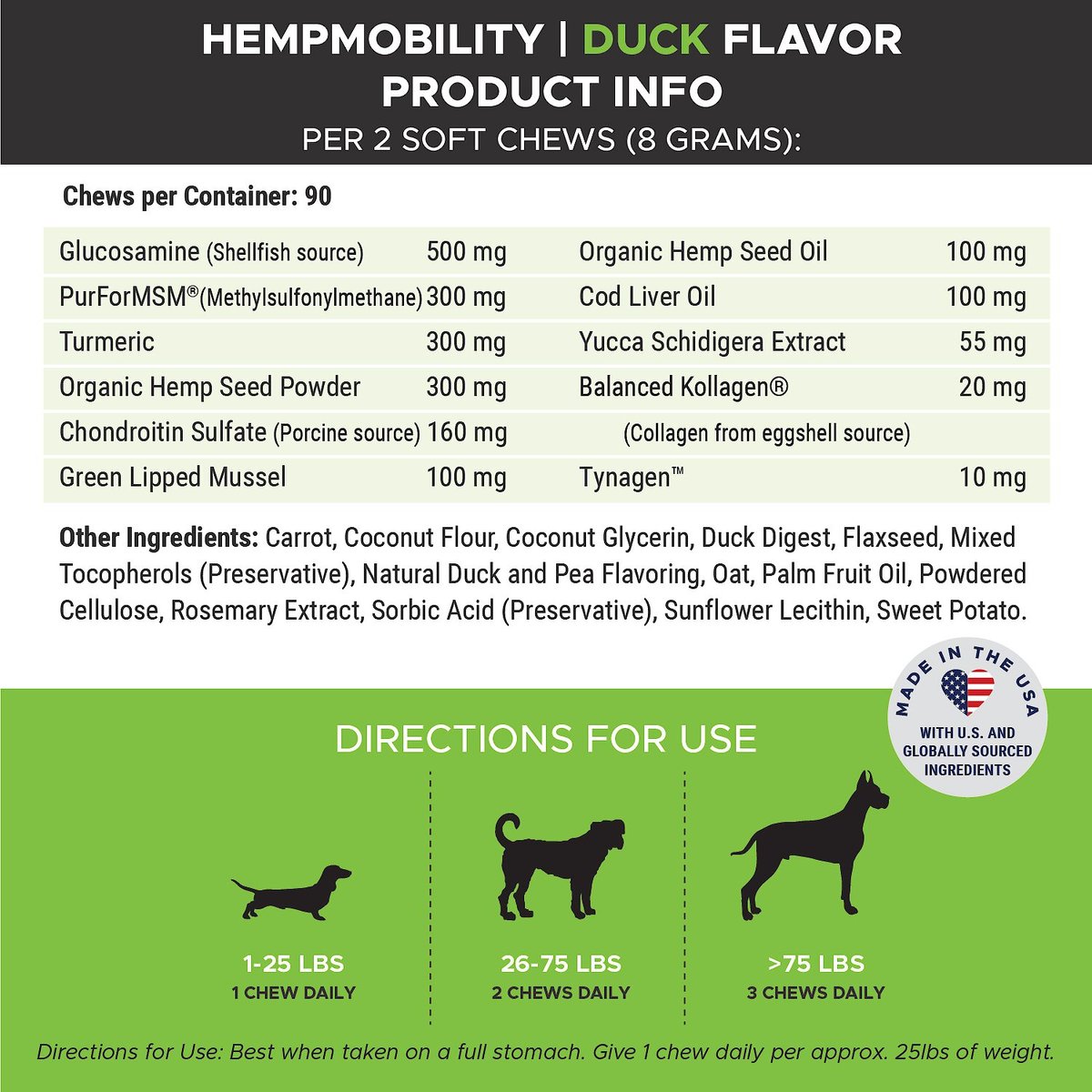 PetHonesty Hemp Hip + Joint Health Duck Flavored Soft Chews Joint Supplement for Dogs