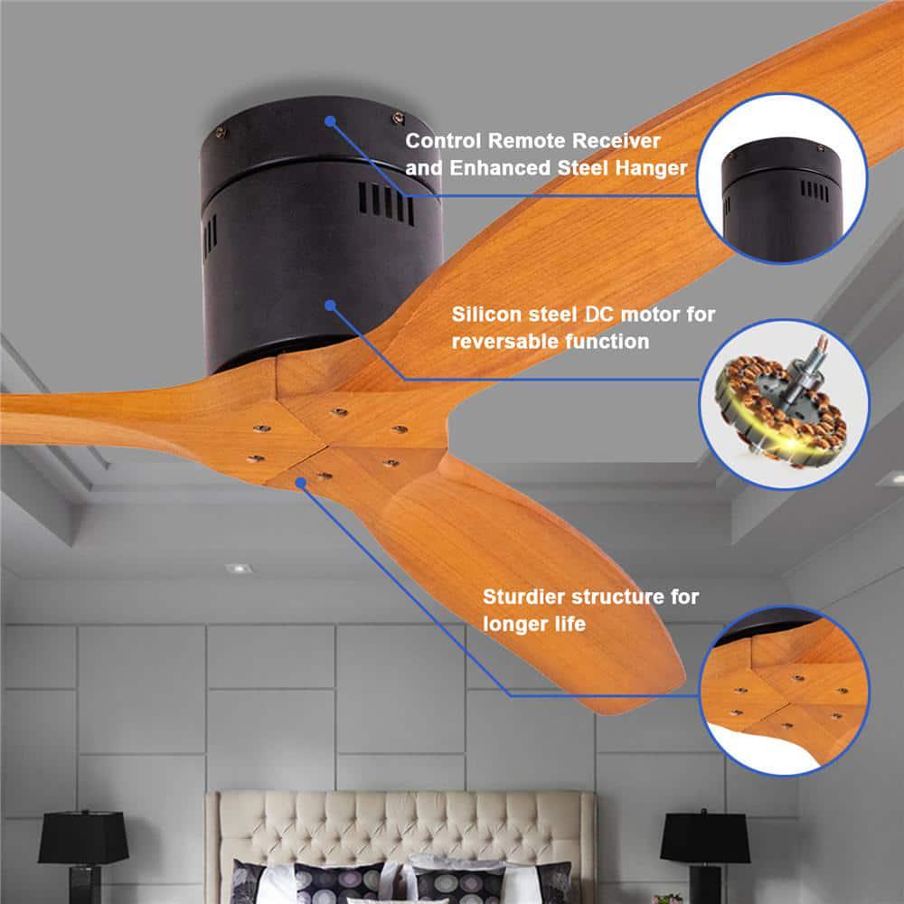 Yardreeze Sunine 52 in Indoor Black Ceiling Fan with Remote Control and 3 Solid Wood Blades