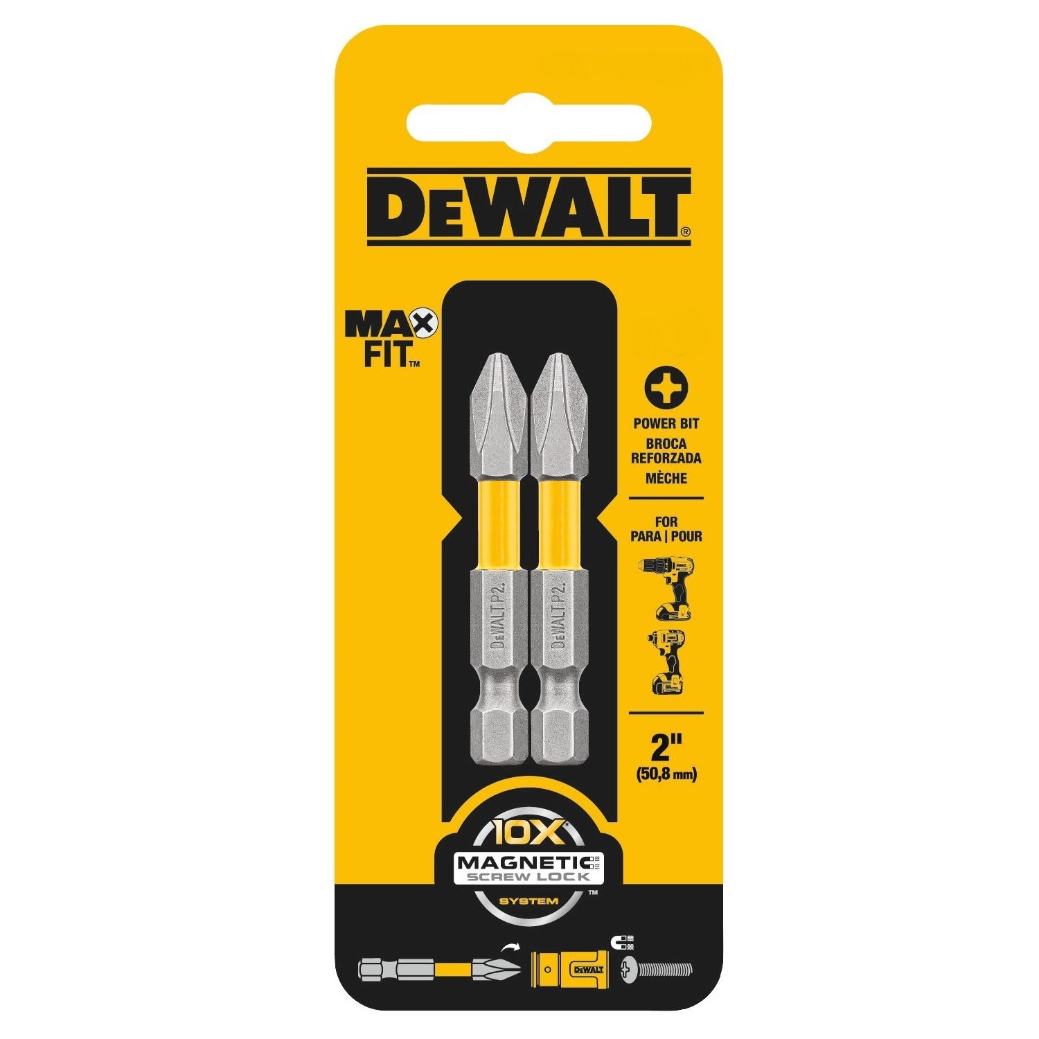 DW Max Fit Phillips #1 X 2 in. L Power Bit S2 Tool Steel 2 pc