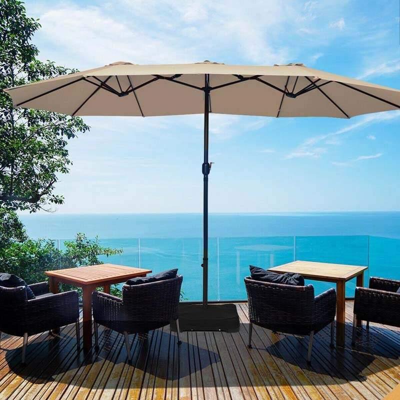 15 FT Ultra-large Double Sided Steel Outdoor Market Patio Umbrella with Base, UV Sun Protection & Easy Crank