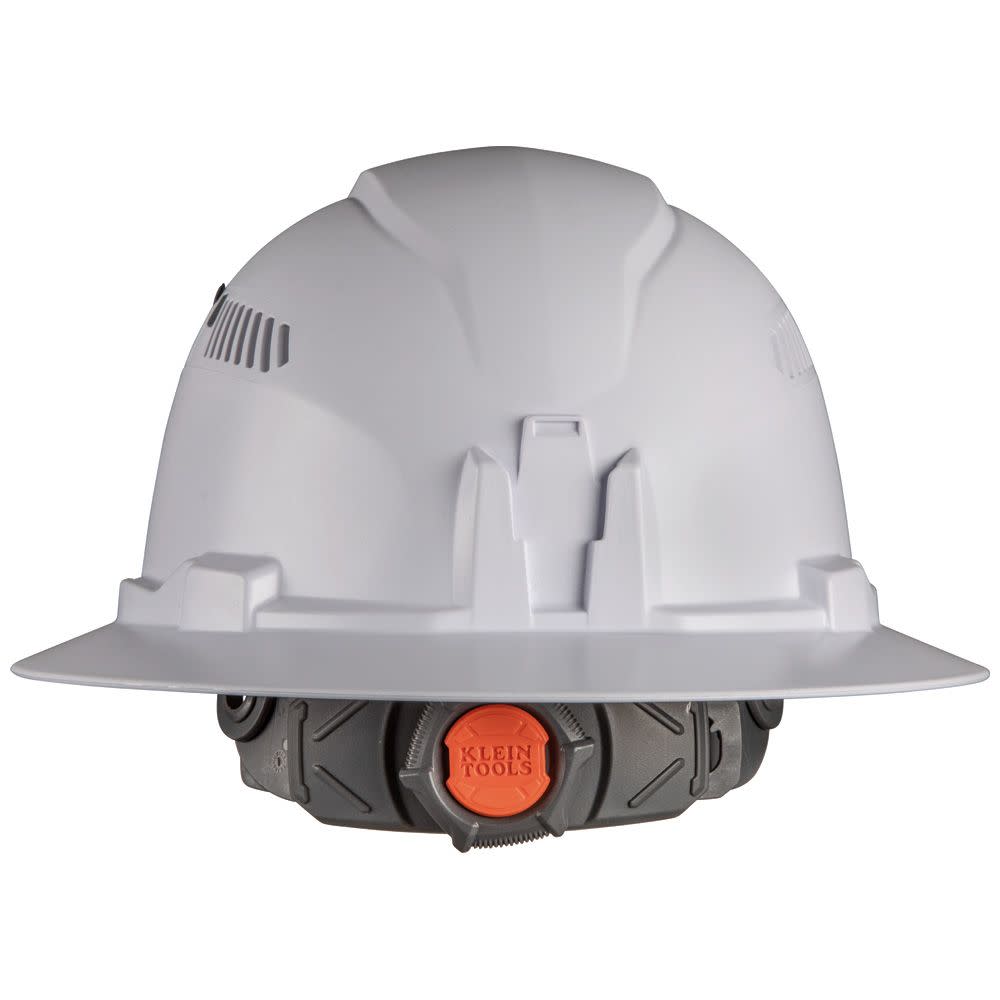 Hard Hat， Vented， Full Brim with Rechargeable Headlamp， White ;