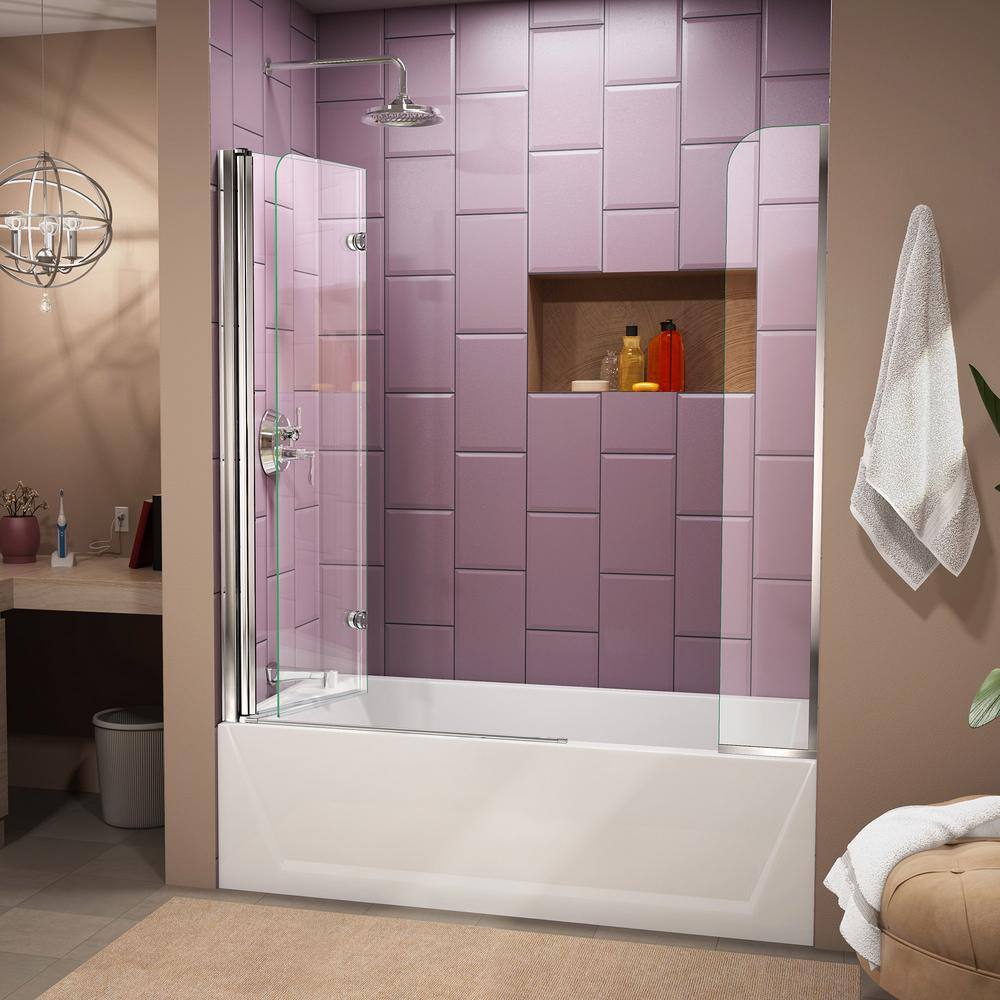 DreamLine Aqua Fold 56 in. to 60 in. x 58 in. Semi-Frameless Hinged Tub Door with Extender in Chrome SHDR-3636580-EX-01