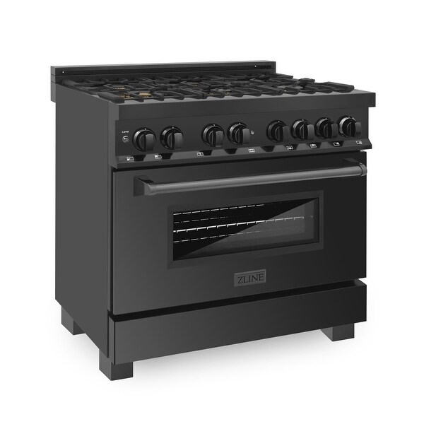 ZLINE Dual Fuel Range in Black Stainless Steel with Brass Burners