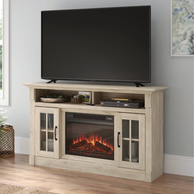 Media Fireplace Credenza Chalk Oak Sauder