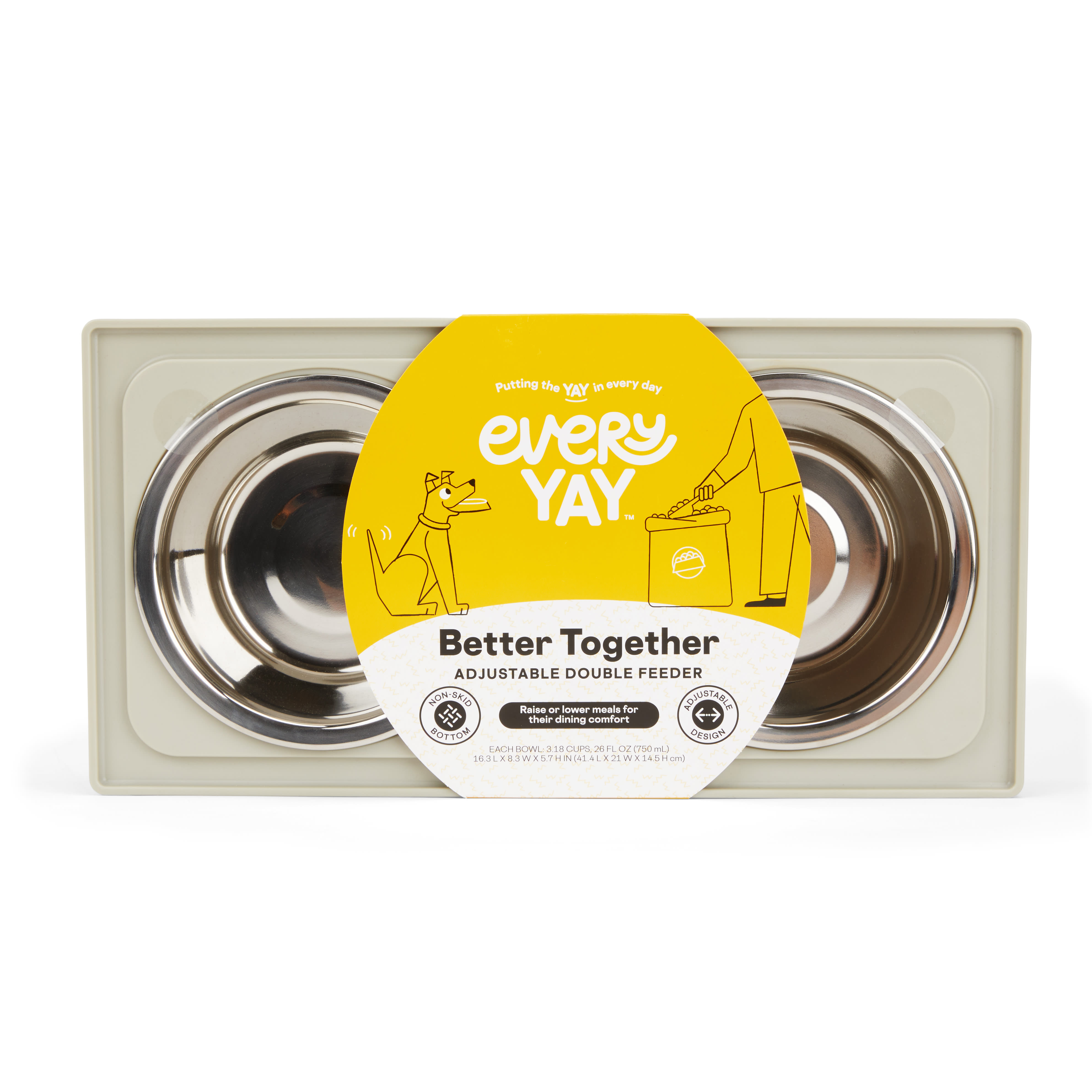 EVERYYAY Adjustable Double Diner Dog Bowl， 3.18 Cups