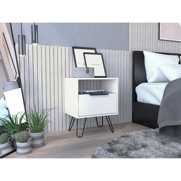 Augusta Nightstand with Drawer， Shelf， and Hairpin Legs - - 35438915