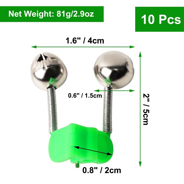 Unique Bargains Fishing Spring Loaded Clamp Fishing Rod Bells Silver Tone Green 10 Pcs