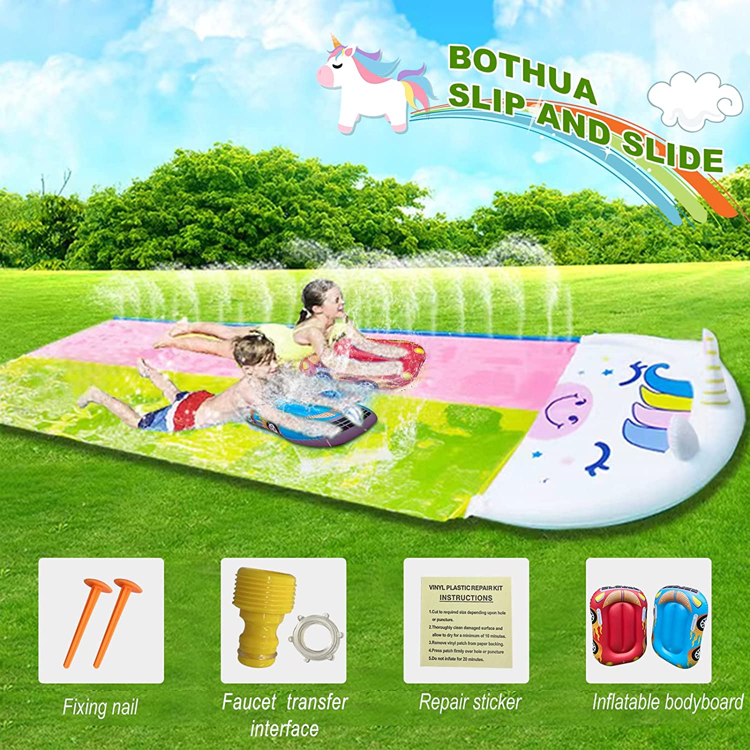 Lavinya Slip and Slide, with 2 Body board for Kids and Adults Loved With Sprinkler, Safe and Easy Use Fun Water Toys.