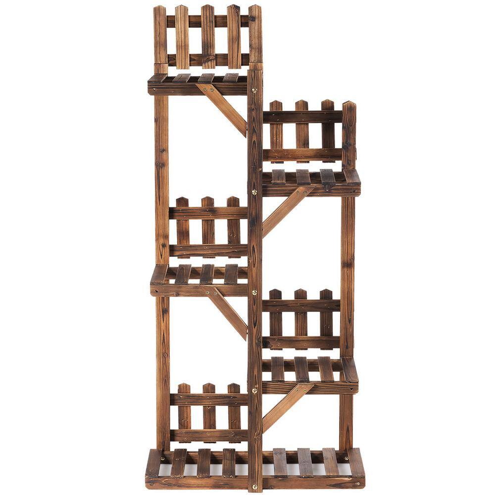 Costway 5-Tier Carbon Baking Wood Outdoor Plant Stands Multifunctional Storage Rack Display Shelf J9D34-A35