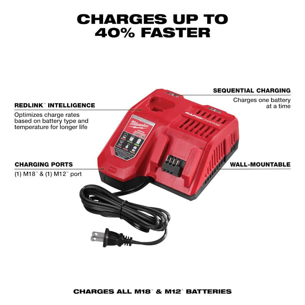 Milwaukee M12 and M18 12-Volt/18-Volt Lithium-Ion Multi-Voltage Rapid Battery Charger 48-59-1808