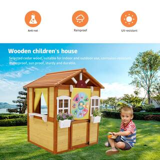 Natural Outdoor Wood Playhouse with Working Doors Windows LN20233338