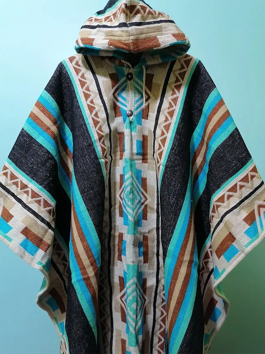 Casual Striped Printed Ethnic Style Hooded Cloak