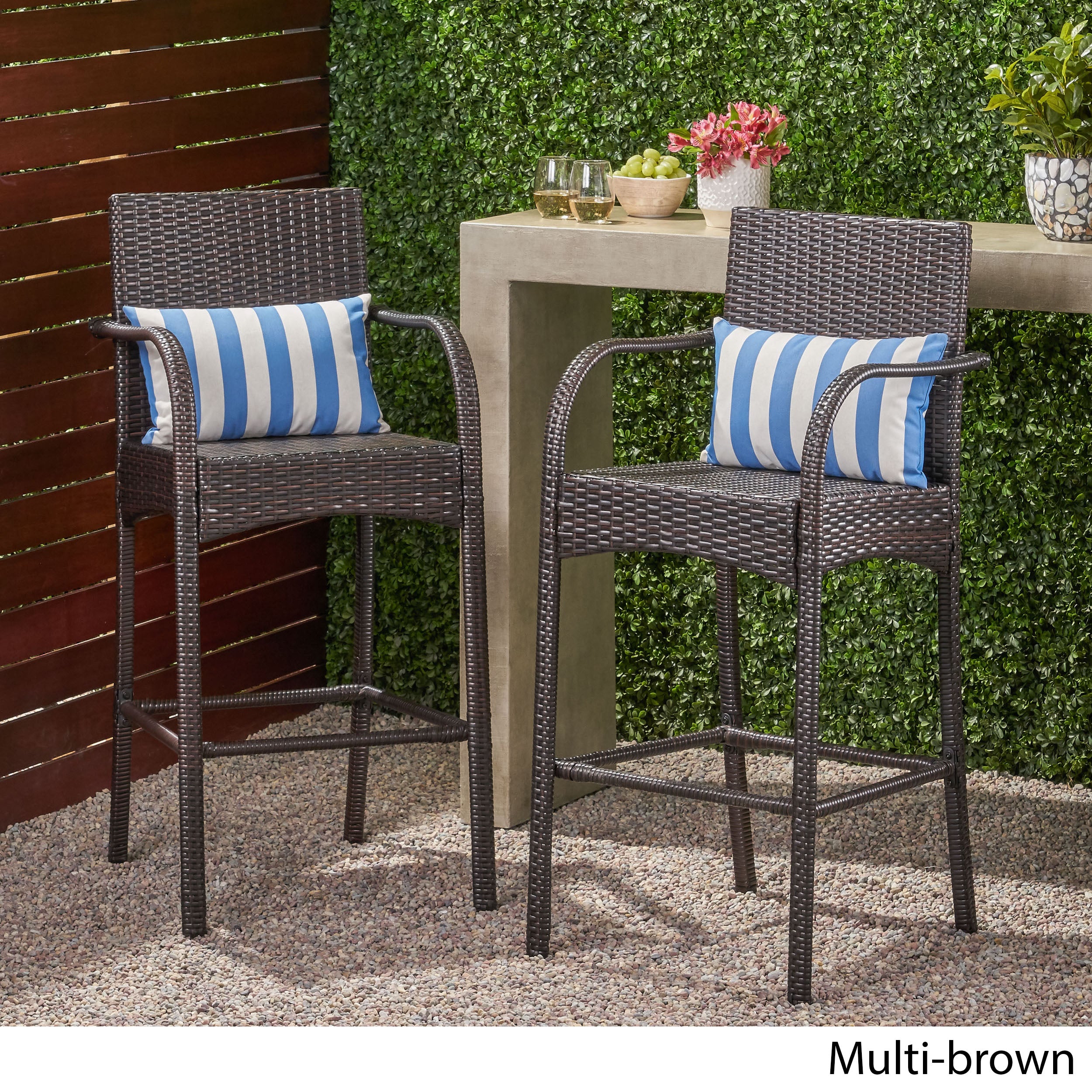 Iremide Outdoor Wicker Barstool Chair (Set of 2)