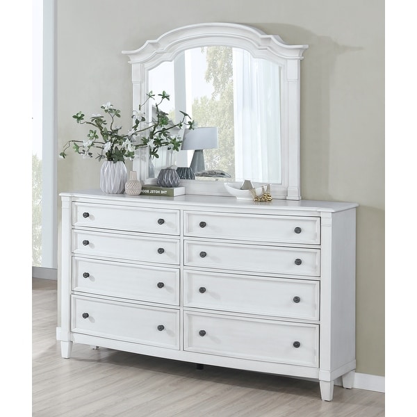 Roundhill Furniture Saline Wood Camelback Planked Bed with Dresser， Mirror， Two Nightstands， and Chest - - 32334963