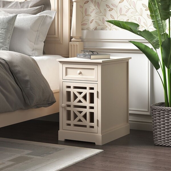 25 in. Beige Rectangle Wood End Table with Storage Area