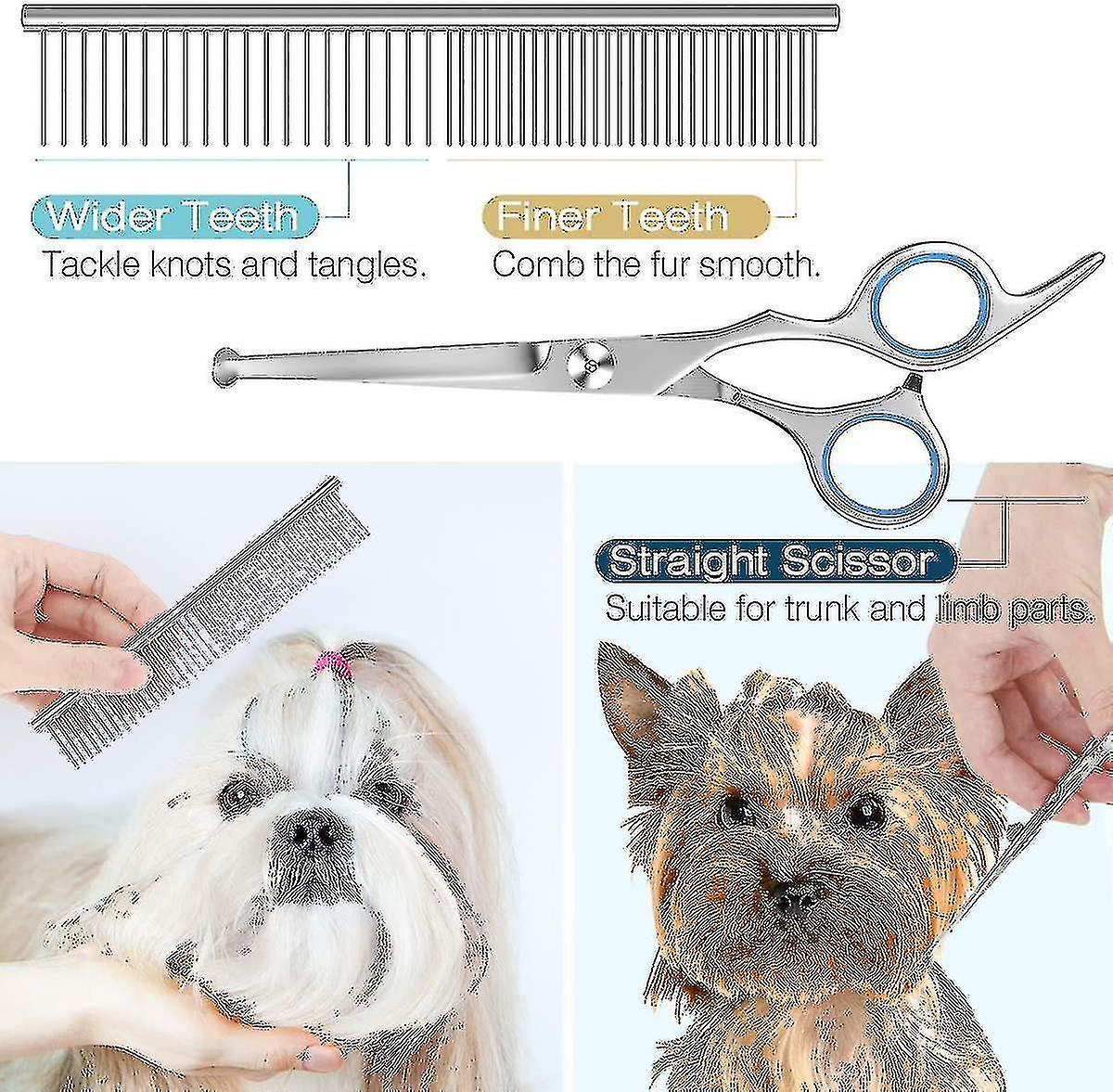 Dog Grooming Scissors Kit， Professional Safety Thinning Shears Comb