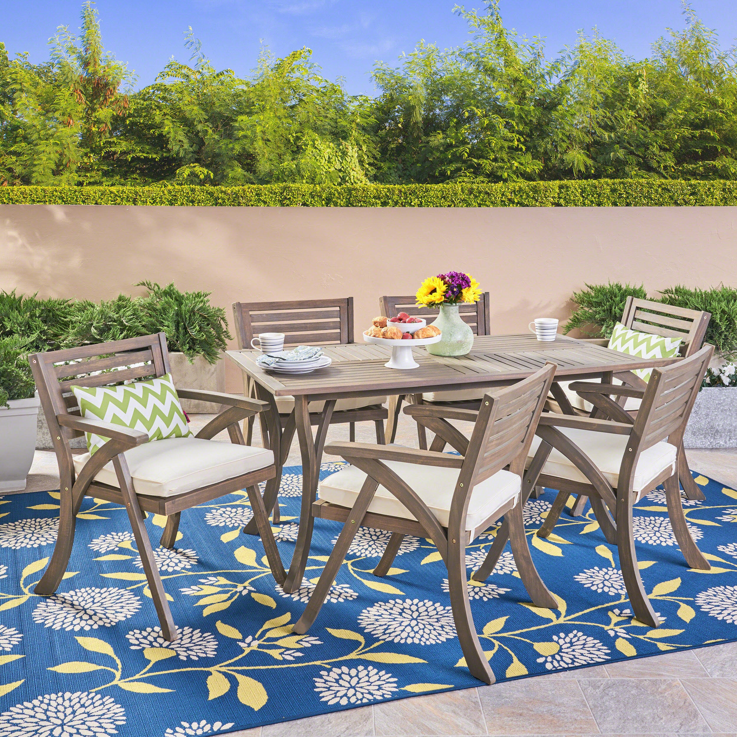 Baia Outdoor 7 Piece Weathered Gray Wood Dining Set